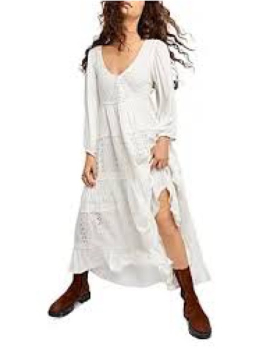 Free People Mockingbird Eyelet White Boho Maxi Dress with Lace Details